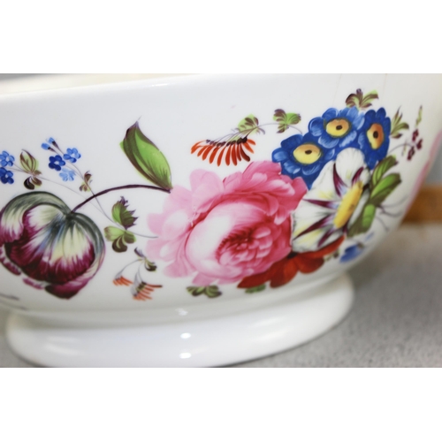 1784 - 19c large hand painted floral bowl, approx 27cm diameter and a Meissen style continental porcelain h... 