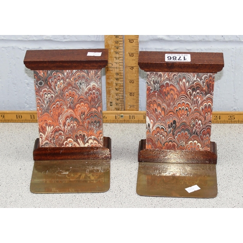 1786 - Pair of mahogany and brass bookends with Liberty print handmade paper lining made by Papyrus of Bath... 