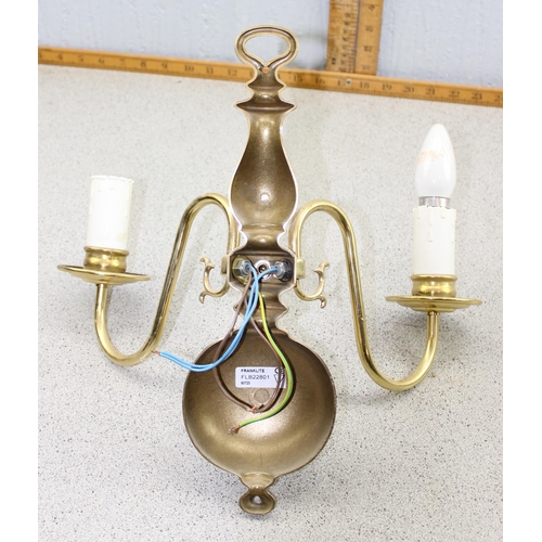 257 - 9 brass double wall lights and shades