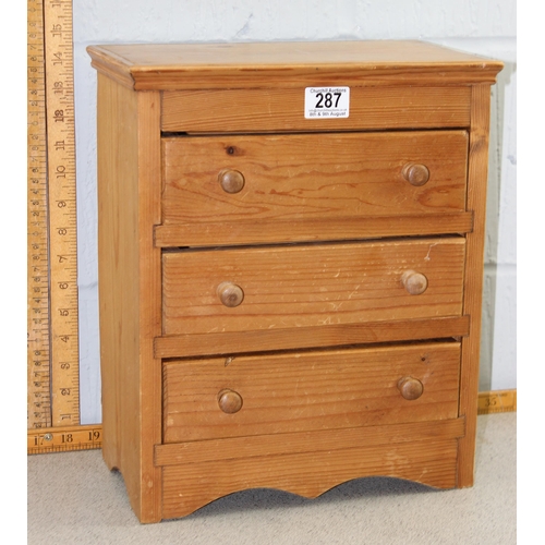 287 - Miniature pine 3 drawer chest of drawers