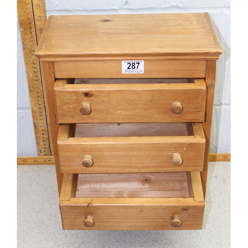 287 - Miniature pine 3 drawer chest of drawers