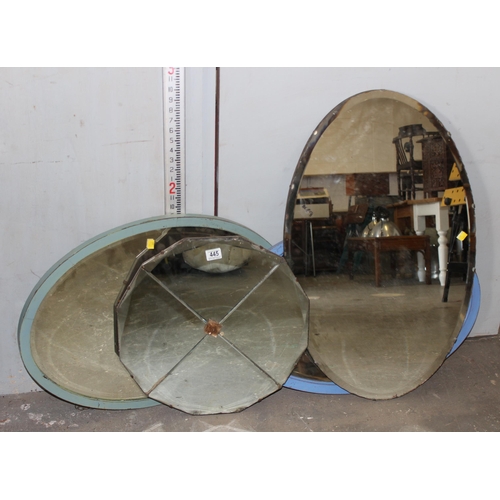 445 - 4 assorted mirrors, 2 Deco clip frames