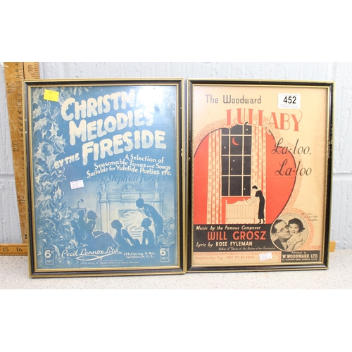 452 - 4 framed 1930’s music sheets including Disney Snow White score.