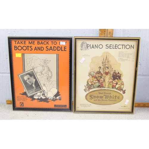 452 - 4 framed 1930’s music sheets including Disney Snow White score.