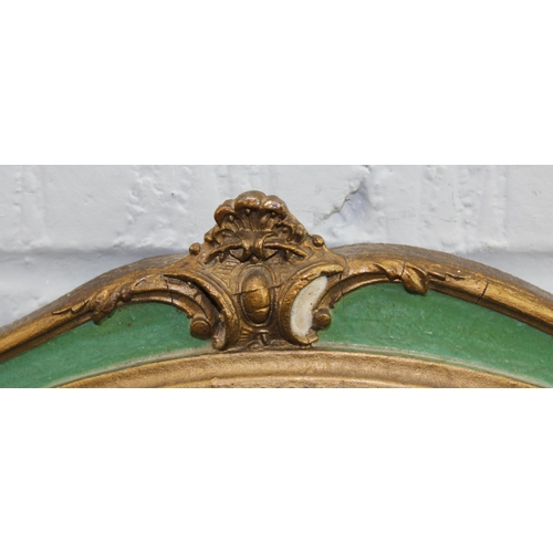 454 - Vintage round gilt framed mirror with green painted details