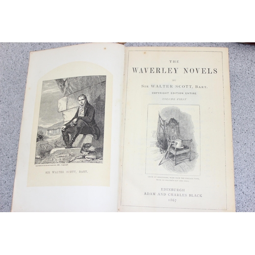 577 - The Waverley Novels by Sir Walter Scott, 4 half leather bound volumes, published by Adam & Charles B... 