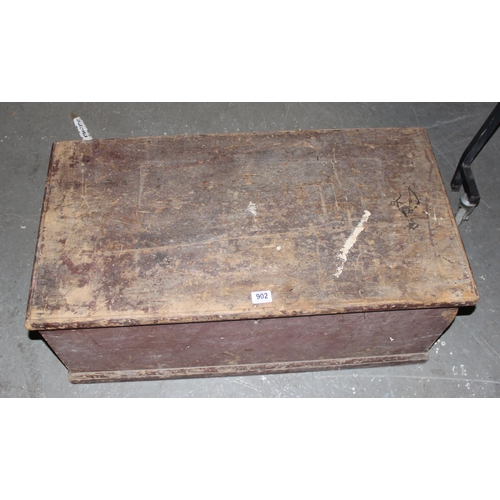 902 - Antique wooden toolbox and contents