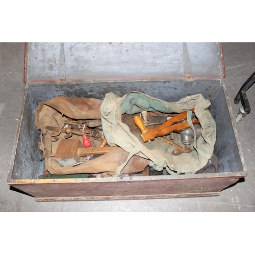 902 - Antique wooden toolbox and contents