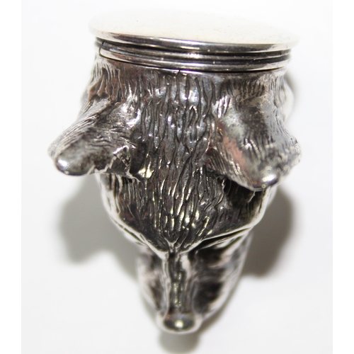 1107 - Silver pill box modelled as a dogs head, marked 925, approx 34g gross