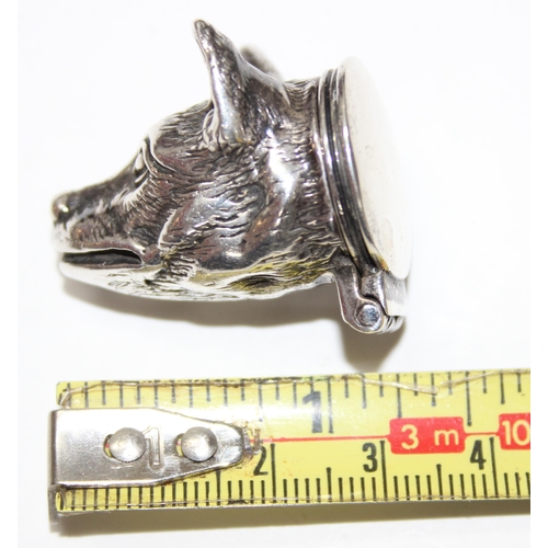 1107 - Silver pill box modelled as a dogs head, marked 925, approx 34g gross