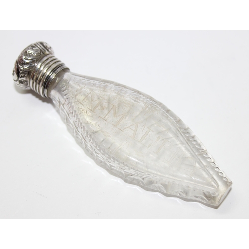 1121 - Antique white metal mounted scent bottle with M. Maltby etched on the side, marked S&A to the top