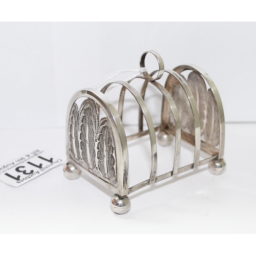 1131 - White metal four slice toast rack, possibly continental silver, approx 37g gross