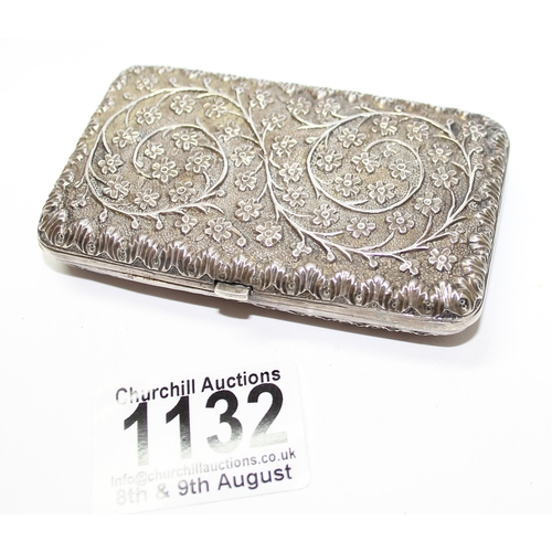 1132 - White metal highly embossed cigarette case, approx 65g gross