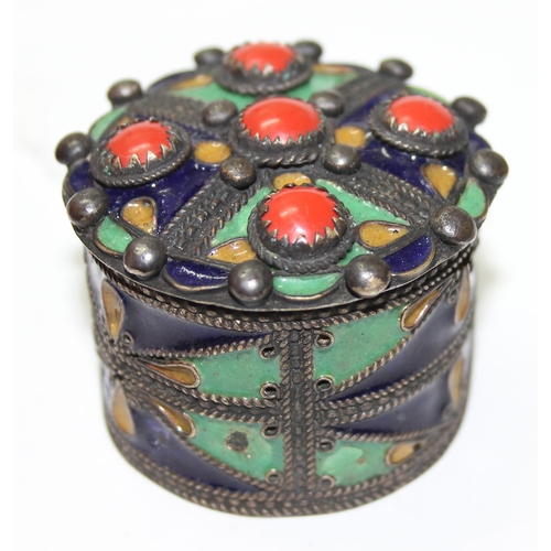 1137 - White metal and enamel pill box or keepsake box