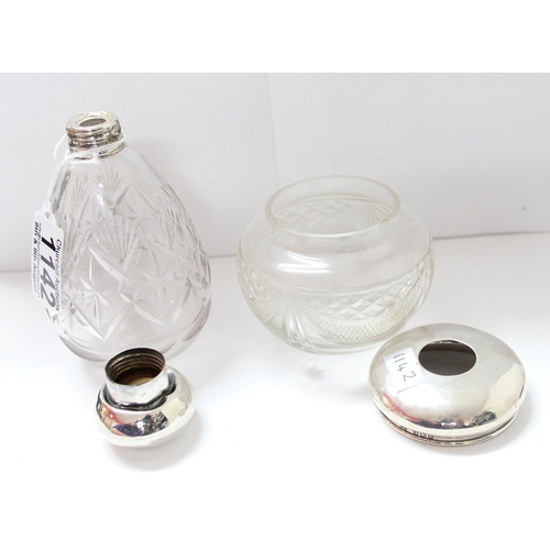 1142 - 4 silver mounted perfume bottles or jars, various dates and makers