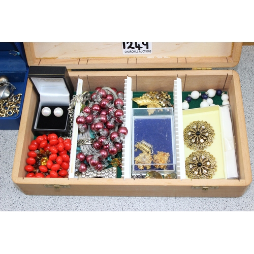 1249 - 3 boxes of mixed costume jewellery