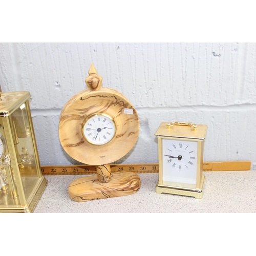 1417 - 4 assorted clock to inc Swiza and one in turned burwood case