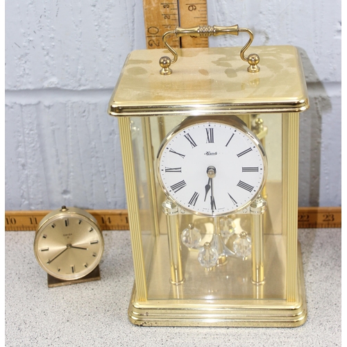 1417 - 4 assorted clock to inc Swiza and one in turned burwood case