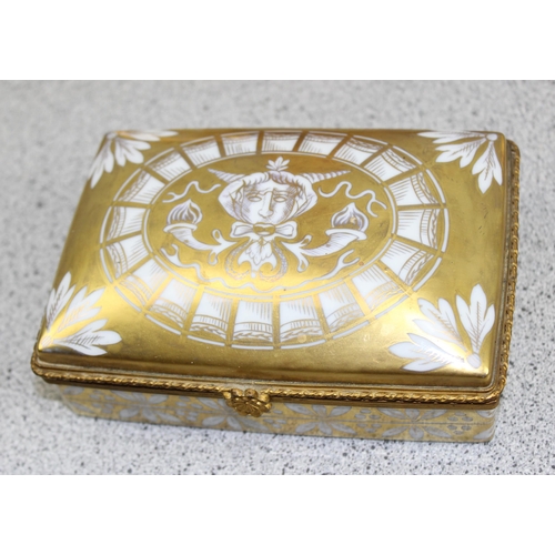 1648 - Limoges for Tiffany & Co porcelain cigarette box and 2 small ashtrays, with gilt painted decoration