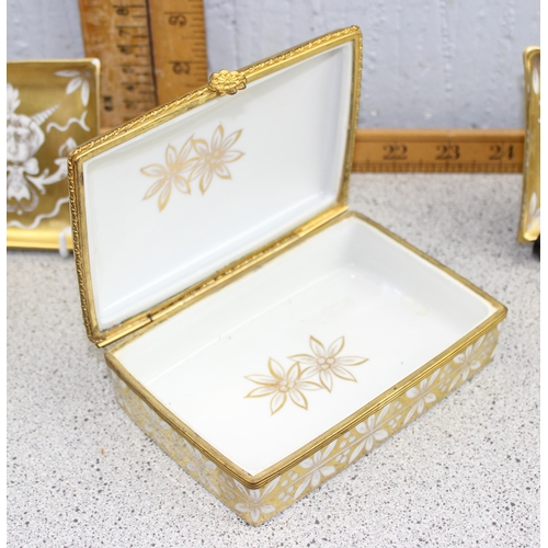 1648 - Limoges for Tiffany & Co porcelain cigarette box and 2 small ashtrays, with gilt painted decoration