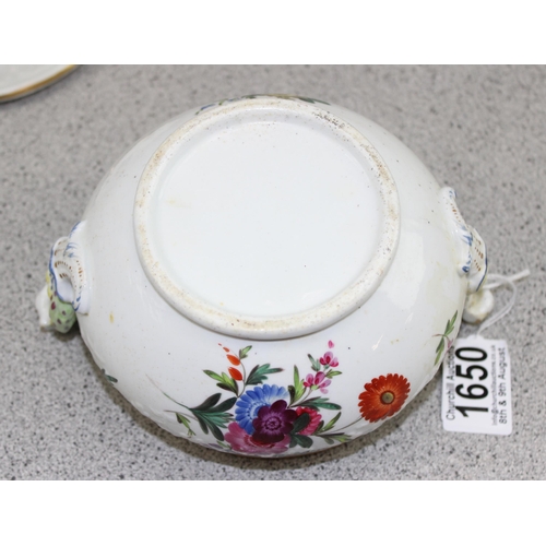 1650 - An antique porcelain lidded bowl decorated with floral sprigs, likely British in the manner of Swans... 