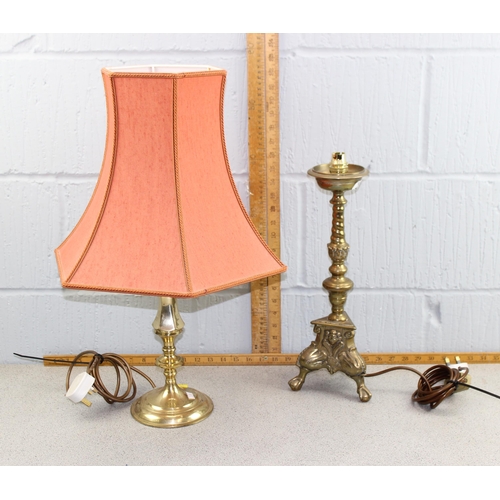 258 - 2 brass table lamps, one with shade