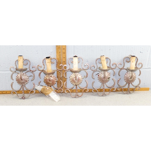 260 - 5 vintage silver painted wrought iron wall sconces