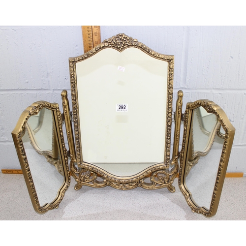 292 - Gilt framed triptych table mirror