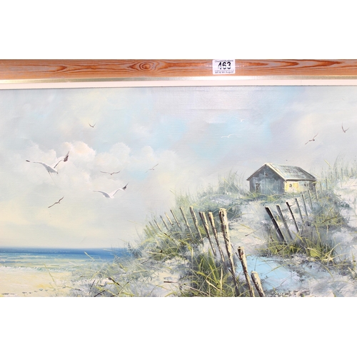 463 - Modern oil on canvas of a beach scene, unsigned, framed