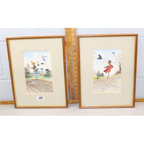 486 - Esdaile Hudson FRSA (b.1937), 2 comedic watercolours of scarecrows, framed and glazed