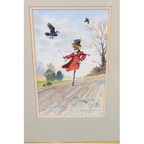 486 - Esdaile Hudson FRSA (b.1937), 2 comedic watercolours of scarecrows, framed and glazed