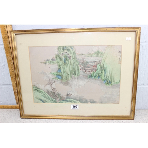 492 - Zheng Xi?, Chinese watercolour painting in gilt frame