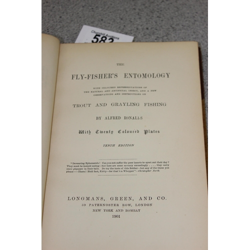 583 - The Fly Fishers Entomology by Alfred Ronalls, published by Longman, Green & Co 1901, half leather bo... 