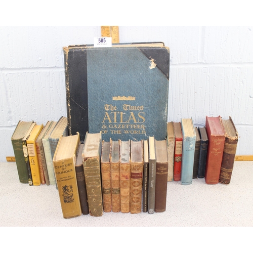 585 - Qty of assorted books, some leather bound to inc Selfridge Edition Times Atlas