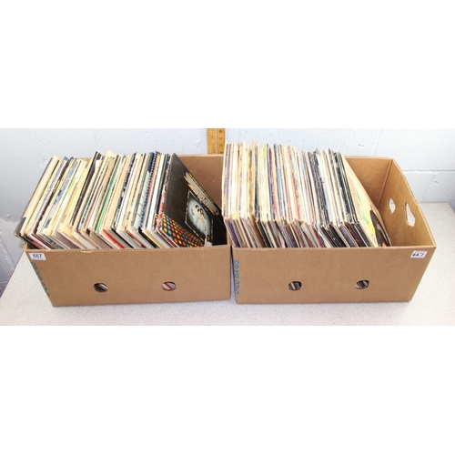 667 - Qty of assorted LP records, 2 boxes to in Elton John, Beatles, David Bowie etc etc