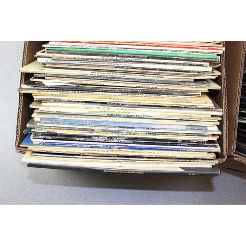 667 - Qty of assorted LP records, 2 boxes to in Elton John, Beatles, David Bowie etc etc