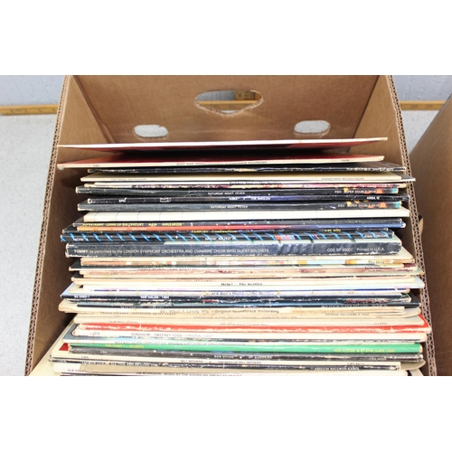 667 - Qty of assorted LP records, 2 boxes to in Elton John, Beatles, David Bowie etc etc