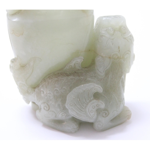 1649 - Chinese jade snuff bottle or miniature vase with lid, good quality carving and likely of some age, u... 