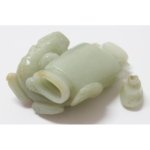 1649 - Chinese jade snuff bottle or miniature vase with lid, good quality carving and likely of some age, u... 