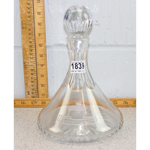 1855 - A glass ships decanter etched with Royal Mail crest