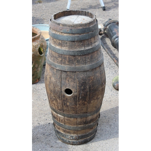 376 - Vintage coopered wooden barrel, approx 82cm tall