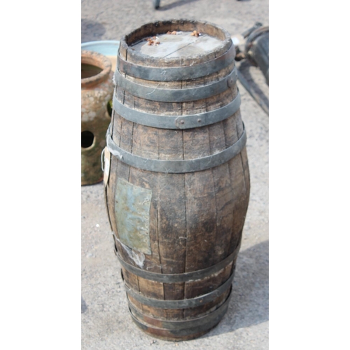 376 - Vintage coopered wooden barrel, approx 82cm tall