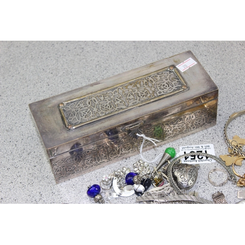 1251 - A silver plated box containing assorted costume jewellery