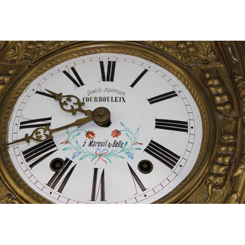 1421 - A 19th century French comtoise wall clock with pendulum and weights