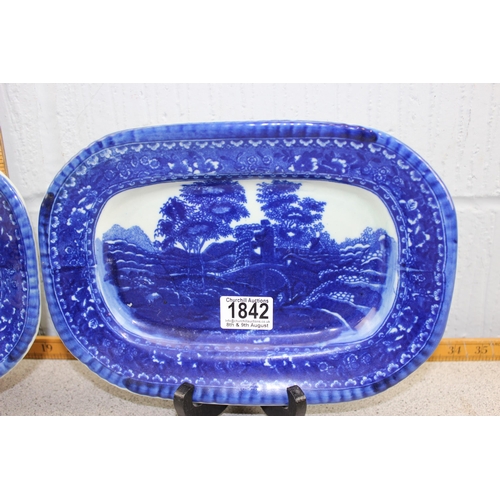 1842 - 2 19th century style blue & white Ironstone plates