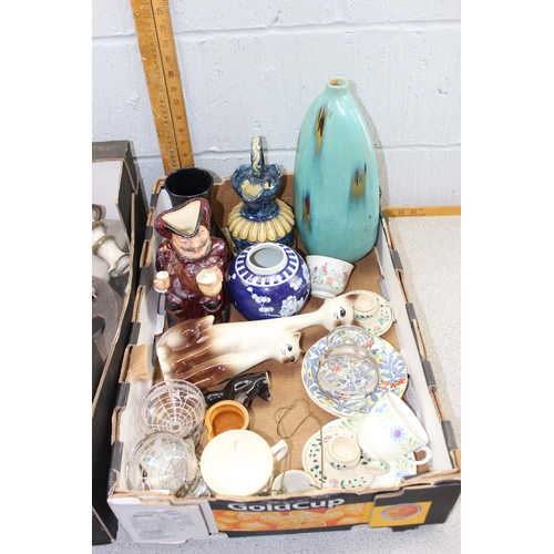 1856 - 2 boxes of assorted misc items to inc silver overlaid glasses, Bingham pottery jug, Royal Stanleywar... 