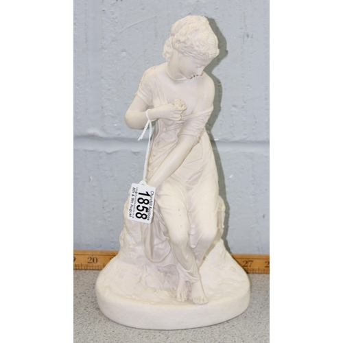 1858 - A classical marble style statue of a female with flower, bearing Arts & Commerce Promoted stamp to b... 