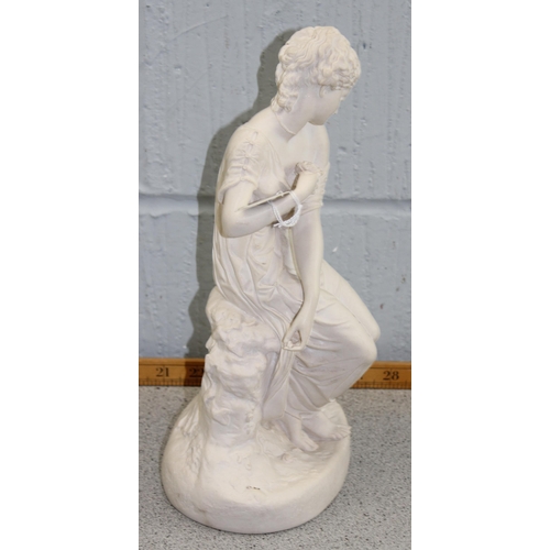 1858 - A classical marble style statue of a female with flower, bearing Arts & Commerce Promoted stamp to b... 