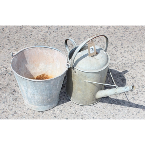 364 - Galvanised bucket and watering can