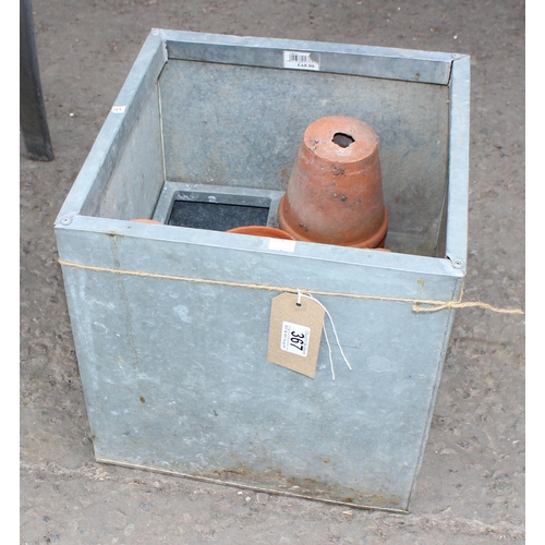 367 - 2 galvanised metal planters and a qty of assorted terracotta plant pots